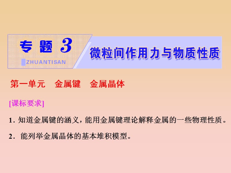 2018-2019学年高中化学 专题3 第一单元 金属键 金属晶体课件 苏教版选修3.ppt_第1页