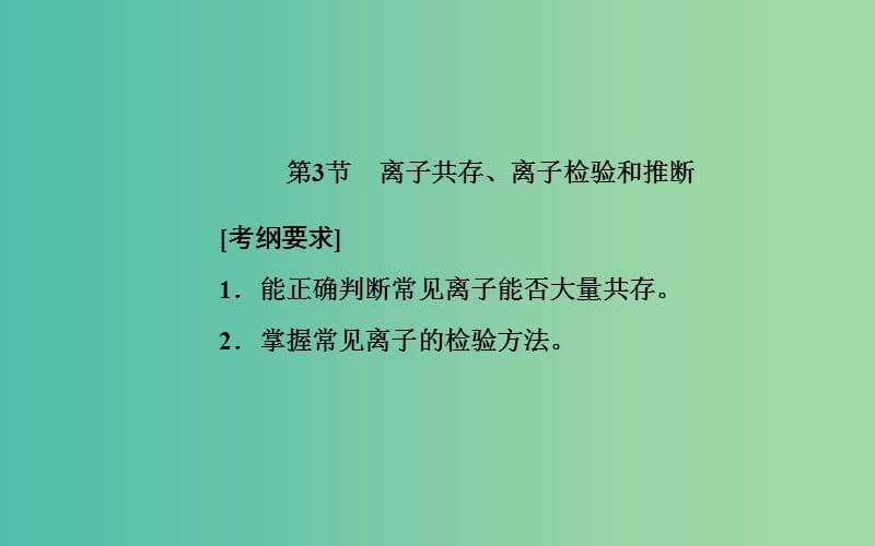 2020年高考化学一轮复习 第2章 第3节 离子共存、离子检验和推断课件.ppt_第2页