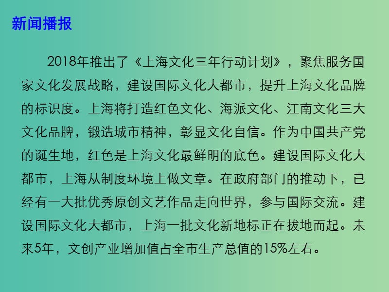 2019高考政治时政热点 上海：打响文化品牌 彰显城市精神课件.ppt_第3页