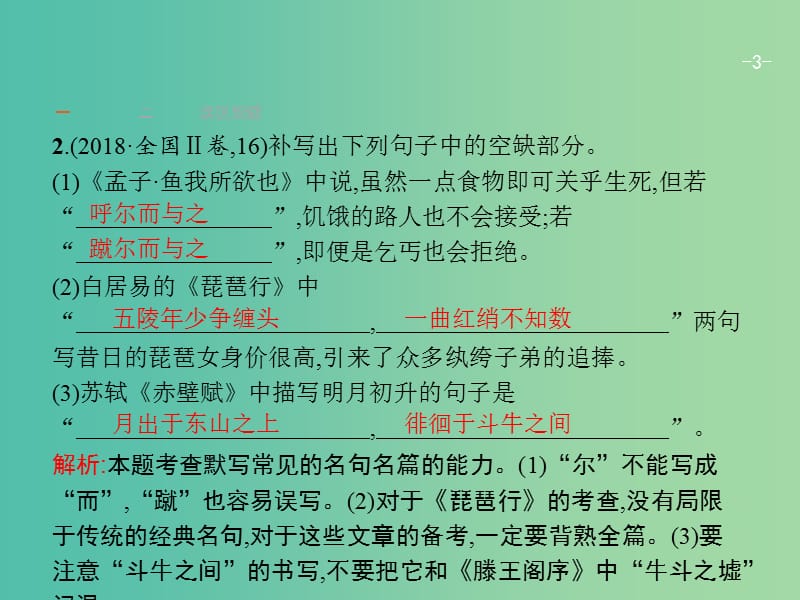 2019版高考语文一轮复习 第二部分 古诗文阅读 专题三 名句名篇默写课件.ppt_第3页