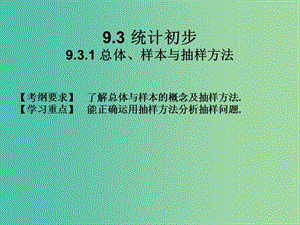 2019年高考數(shù)學(xué)總復(fù)習(xí)核心突破 第9章 概率與統(tǒng)計初步 9.3.1 總體、樣本與抽樣方法課件.ppt