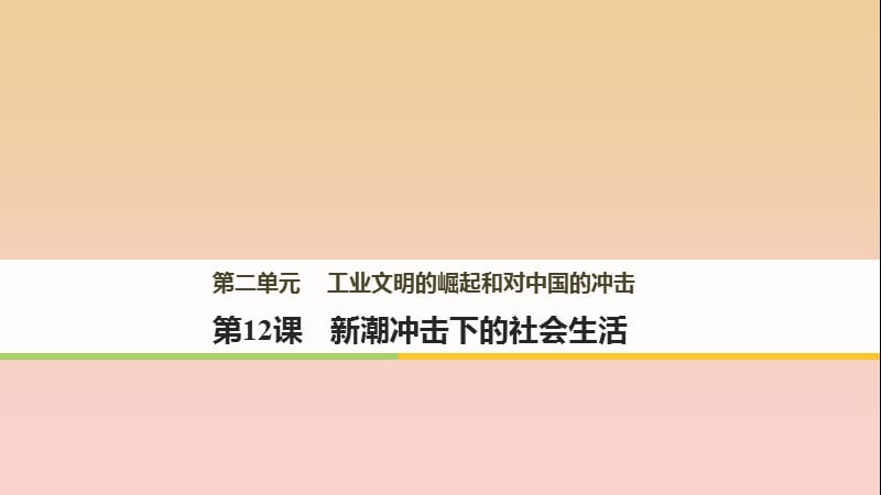 2017-2018学年高中历史 第二单元 工业文明的崛起和对中国的冲击 第12课 新潮冲击下的社会生活课件 岳麓版必修2.ppt_第1页