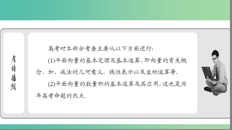 2019年高考数学大二轮复习专题一集合常用逻辑用语不等式平面向量算法复数推理与证明1.3平面向量课件.ppt_第3页