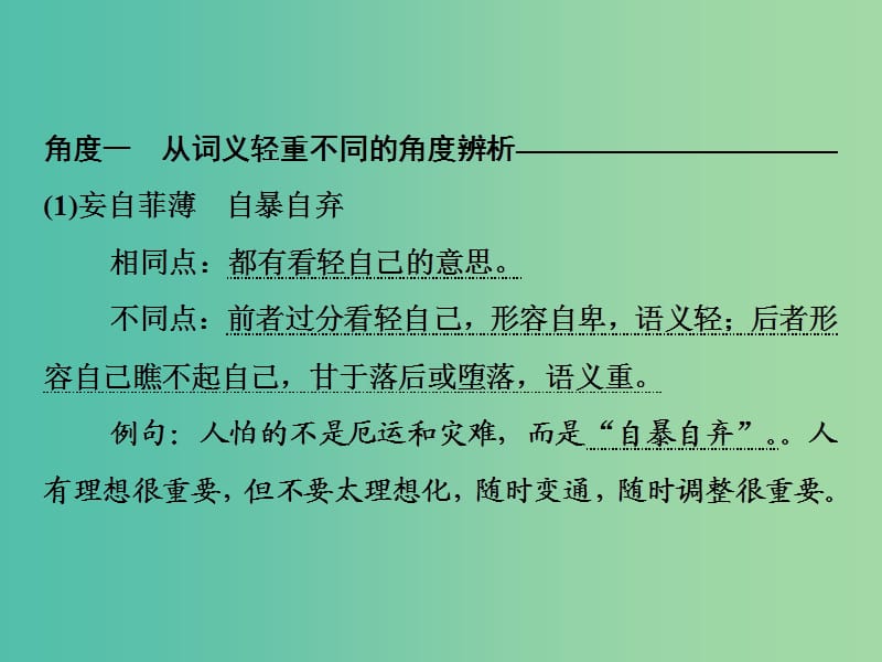 2019年高考语文高分技巧二轮复习 专题七 抢分点一 成语运用题——准确辨析近义成语课件.ppt_第3页