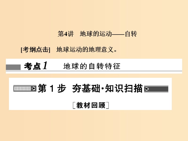 2018届高考地理总复习 第一章 行星地球 1-1-4 地球的运动——自转课件 新人教版.ppt_第1页