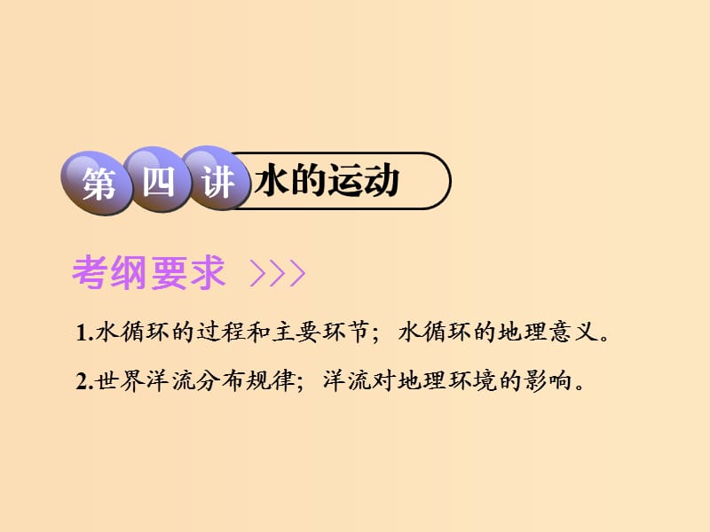 2019版高考地理一轮复习 第1部分 自然地理 第二章 自然地理环境中的物质运动和能量交换 第四讲 水的运动课件 中图版.ppt_第1页