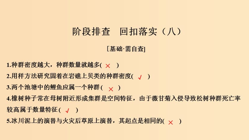 2019版高考生物大一轮复习 第十单元 生物群体的稳态与调节 阶段排查 回扣落实（八）课件 中图版必修3.ppt_第1页