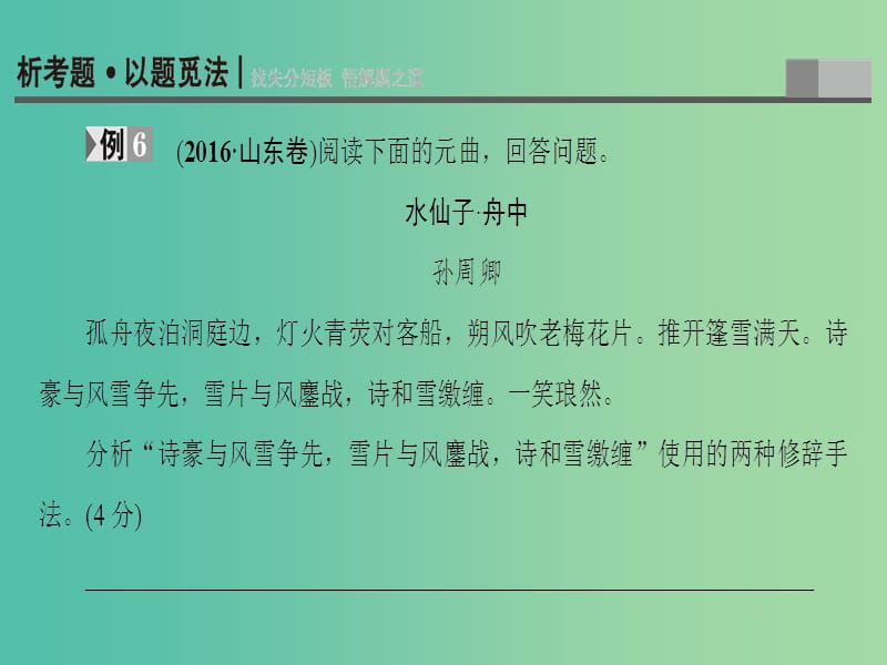 高考语文二轮复习与策略高考第3大题古诗词鉴赏考点5鉴赏艺术技巧课件.ppt_第2页