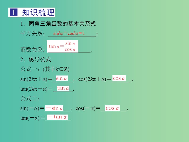 2019届高考数学总复习 第四单元 三角函数与解三角形 第22讲 同角三角函数的基本关系与诱导公式课件.ppt_第3页