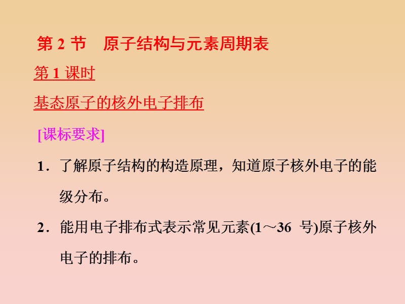 2017-2018学年高中化学 第1章 原子结构 第2节 原子结构与元素周期表 第1课时 基态原子的核外电子排布课件 鲁科版选修3.ppt_第1页