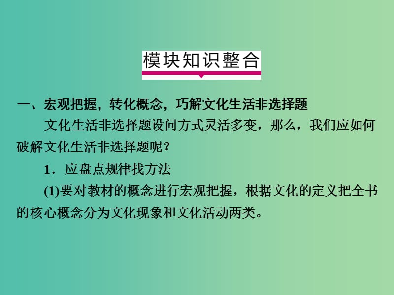 2019版高考政治一轮复习（A版）第3部分 文化生活模块综合提升课件 新人教版.ppt_第2页