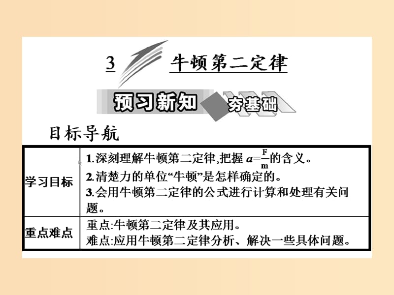 2018-2019學(xué)年高中物理 第4章 3 牛頓第二定律課件 新人教版必修1.ppt_第1頁(yè)