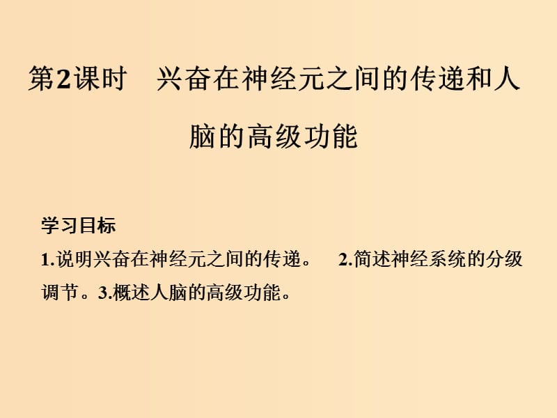 2018-2019版高中生物 第二章 生物的個體穩(wěn)態(tài) 第二節(jié) 第2課 興奮在神經(jīng)元之間的傳遞和人腦的高級功能課件 蘇教版必修3.ppt_第1頁