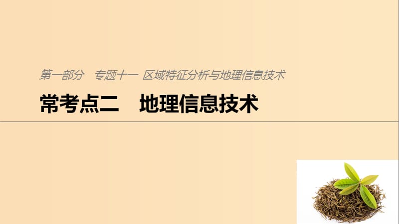 2019版高考地理二轮复习 考前三个月 专题十一 区域特征分析与地理信息技术 常考点二 地理信息技术课件.ppt_第1页