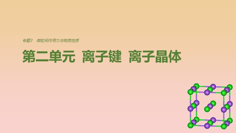 2018-2019學年高中化學 專題3 微粒間作用力與物質性質 第二單元 離子鍵 離子晶體課件 蘇教版選修3.ppt_第1頁