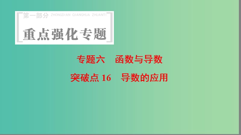 高考数学第1部分重点强化专题专题6函数与导数突破点16导数的应用课件.ppt_第1页