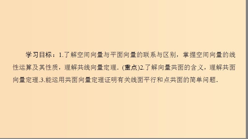 2018-2019学年高中数学第3章空间向量与立体几何3.13.1.1空间向量及其线性运算3.1.2共面向量定理课件苏教版选修2 .ppt_第2页