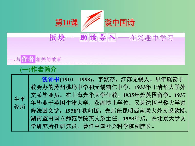 2019年高中语文 第三单元 第10课 谈中国诗课件 新人教版必修5.ppt_第1页