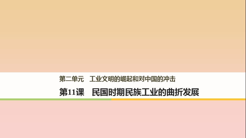 2017-2018学年高中历史 第二单元 工业文明的崛起和对中国的冲击 第11课 民国时期民族工业的曲折发展课件 岳麓版必修2.ppt_第1页