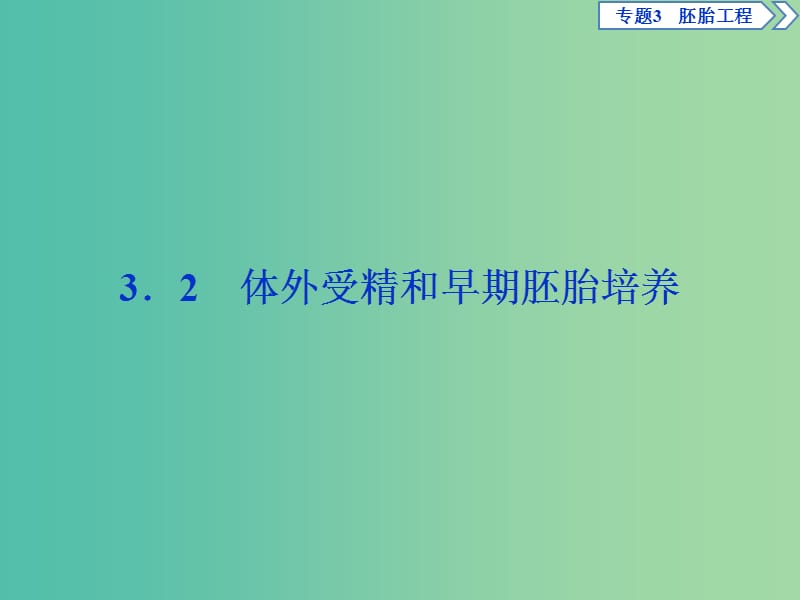 2019年春高中生物 专题3 胚胎工程 3.2 体外受精和早期胚胎培养课件 新人教版选修3.ppt_第1页