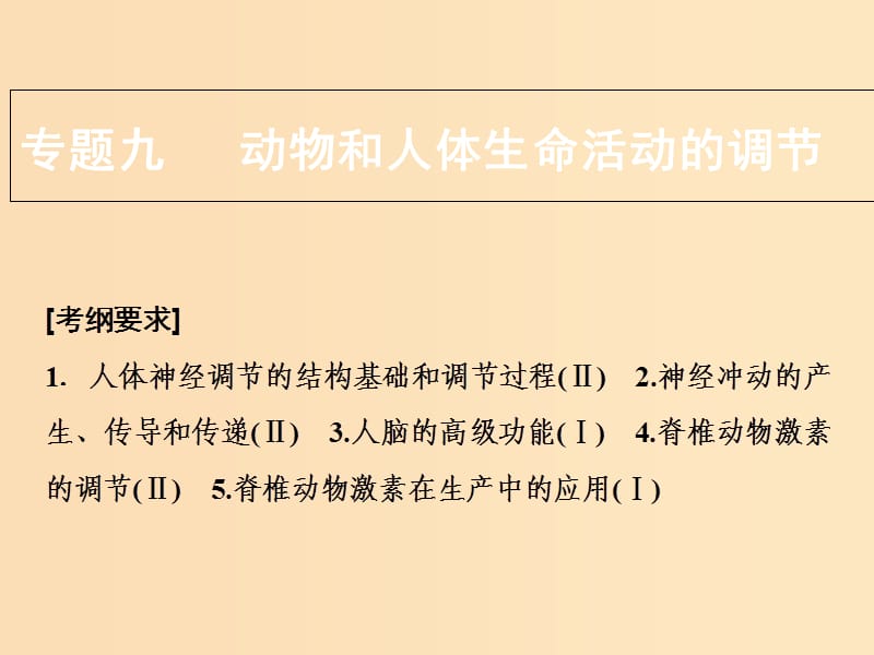 2018版高考生物二輪復(fù)習(xí) 第一部分 專題九 動(dòng)物和人體生命活動(dòng)的調(diào)節(jié)課件 新人教版.ppt_第1頁