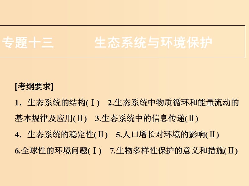 2018版高考生物二轮复习 第一部分 专题十三 生态系统与环境保护课件 新人教版.ppt_第1页