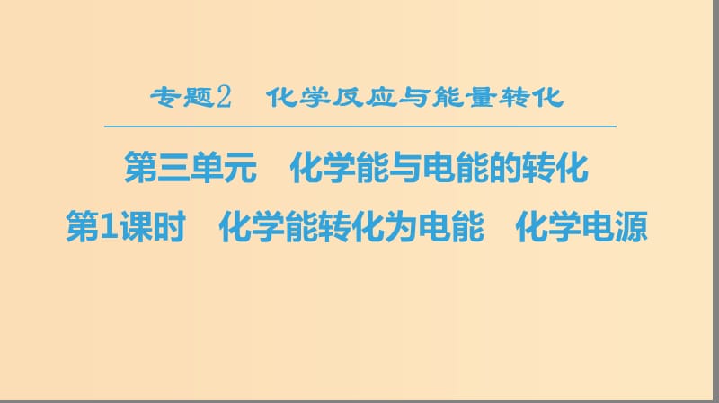 2018-2019學年高中化學 專題2 化學反應與能量轉化 第3單元 化學能與電能的轉化 第1課時 化學能轉化為電能 化學電源課件 蘇教版必修2.ppt_第1頁