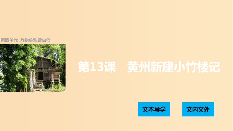 2018版高中語文 第四單元 萬物靜觀皆自得 第13課 黃州新建小竹樓記課件 語文版必修3.ppt_第1頁