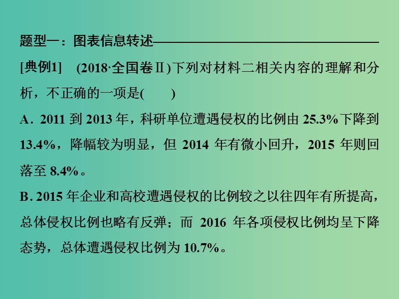 2019年高考语文高分技巧二轮复习 专题四 抢分点一 非连续性文本阅读的综合选择——找准、细比、深析课件.ppt_第3页