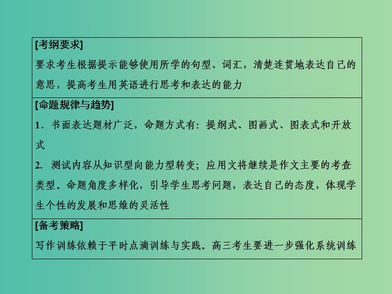 高考英语二轮复习 第四部分 书面表达题型专攻课件.ppt_第2页