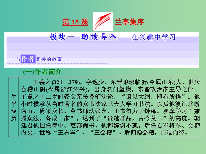 2019年高中语文 第四专题 第15课 兰亭集序课件 苏教版必修5.ppt_第1页