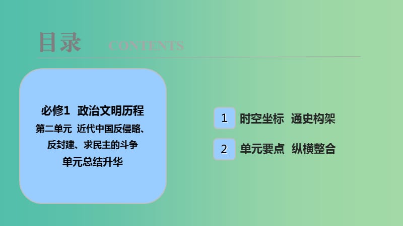 2019届高考历史一轮复习 第2单元 近代中国反侵略、反封建、求民主的斗争单元总结升华课件 北师大版必修1.ppt_第1页