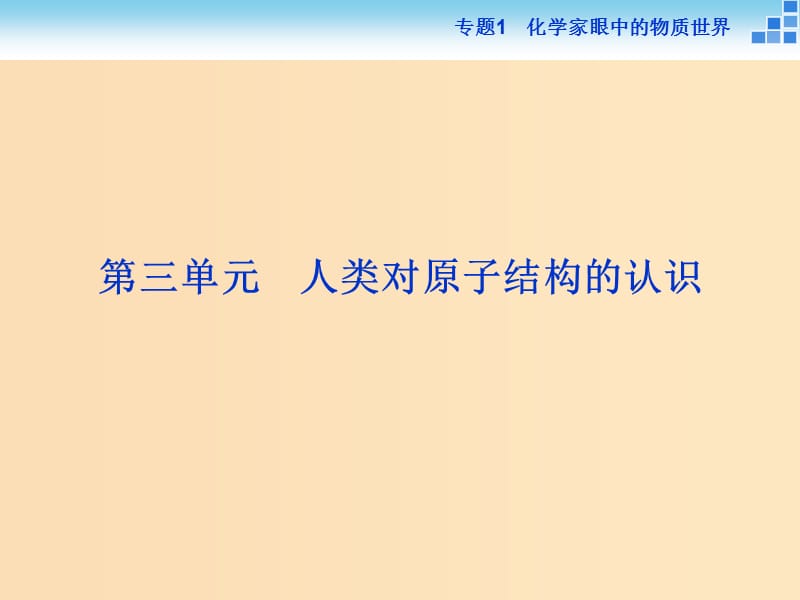 2018-2019年高中化學 專題一 化學家眼中的物質(zhì)世界 第三單元 人類對原子結構的認識課件 蘇教版必修1.ppt_第1頁