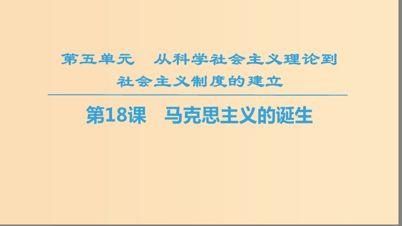 2018秋高中历史 第5单元 从科学社会主义理论到社会主义制度的建立 第18课 马克思主义的诞生同步课件 新人教版必修1.ppt_第1页