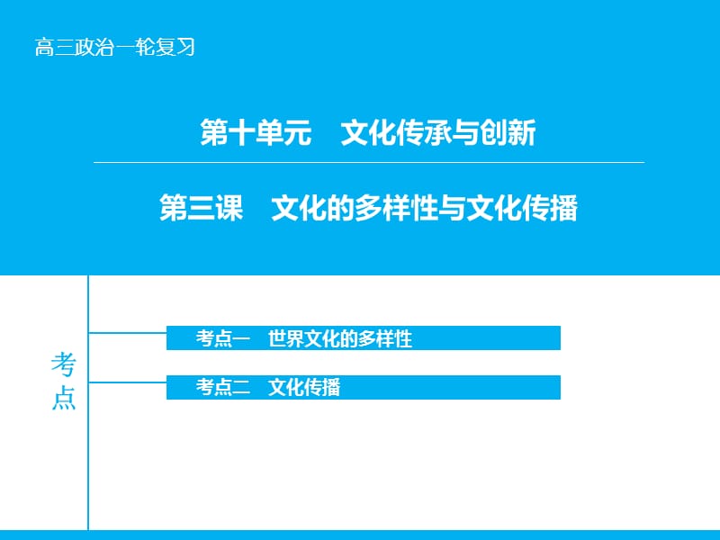 高考政治大一轮复习 第十单元 第三课 文化的多样性与文化传播课件 新人教版.ppt_第1页