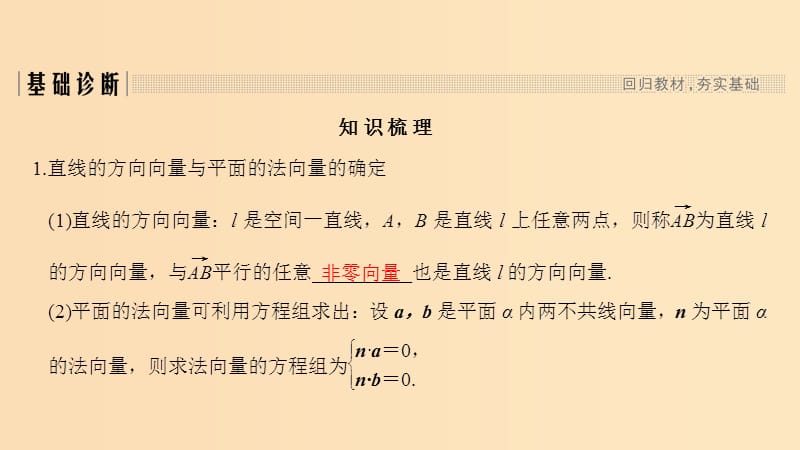 2019版高考数学大一轮复习 第八章 立体几何初步 第7节 立体几何中的向量方法(一)——证明平行与垂直课件 北师大版.ppt_第3页