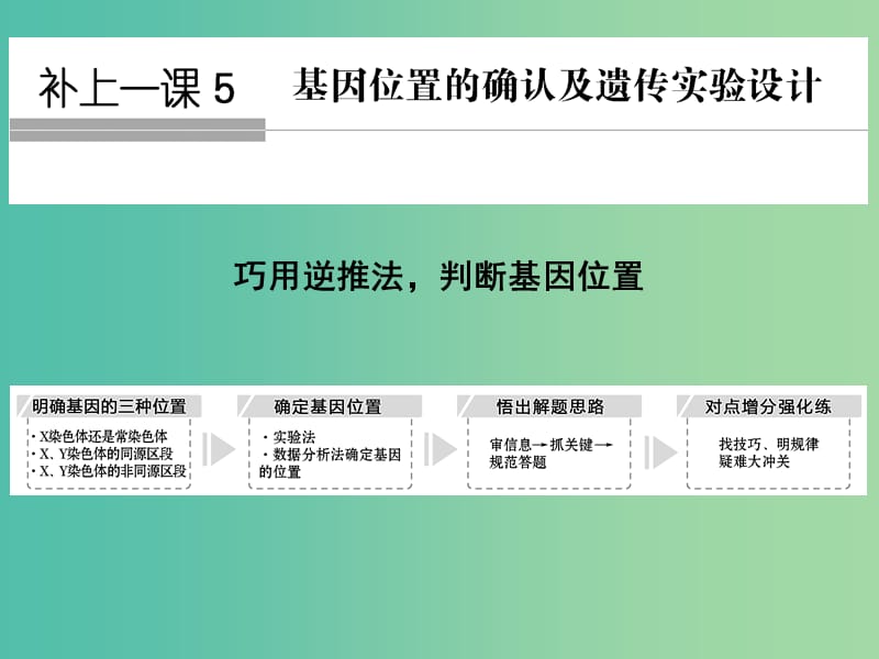 高考生物一轮复习 第6单元 遗传的分子基础 补上一课5 基因位置的确认及遗传实验设计课件 新人教版.ppt_第1页