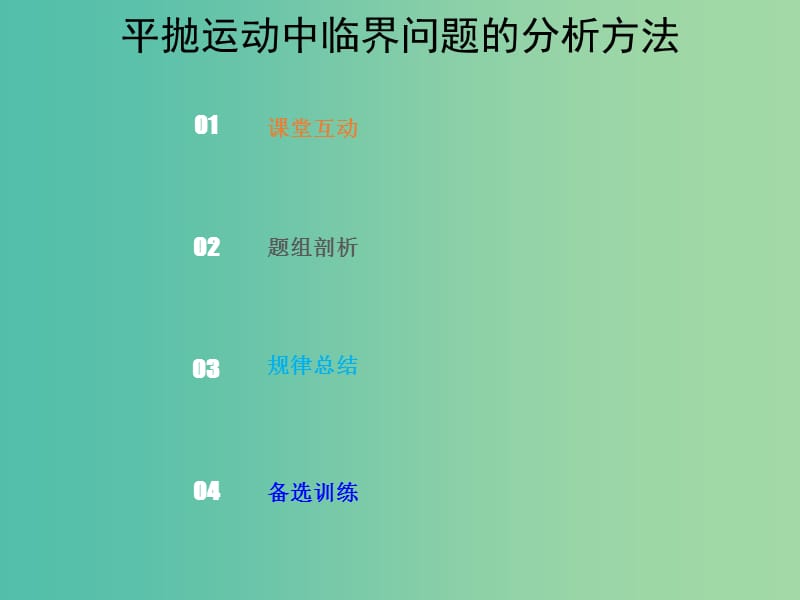 2019版高考物理总复习 第四章 曲线运动 万有引力与航天 4-2-3 热点突破 平抛运动中临界问题的分析方法课件.ppt_第1页