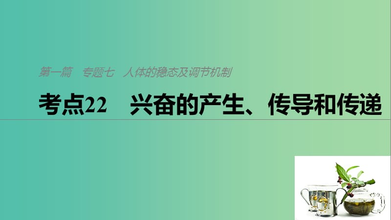 通用版2019版高考生物二轮复习专题七人体的稳态及调节机制考点22兴奋的产生传导和传递课件.ppt_第1页