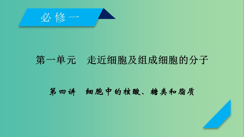 2019高考生物一轮总复习 第一单元 走近细胞及组成细胞的分子 第4讲 细胞中的核酸、糖类和脂质课件 新人教版必修1.ppt_第1页