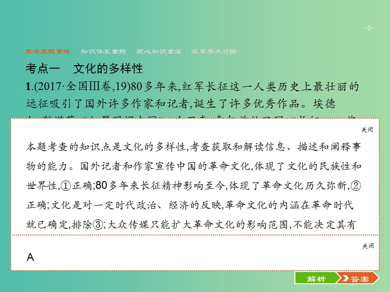 2019版高考政治大二轮复习 第二部分 文化生活-考查角度整合法 2.9 文化传承与文化创新课件 新人教版必修3.ppt_第2页