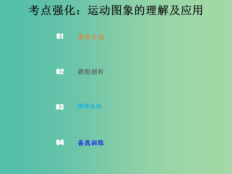 2019版高考物理总复习 第一章 运动的描述 匀变速直线运动的研究 1-3-1 考点强化 运动图象的理解及应用课件.ppt_第1页