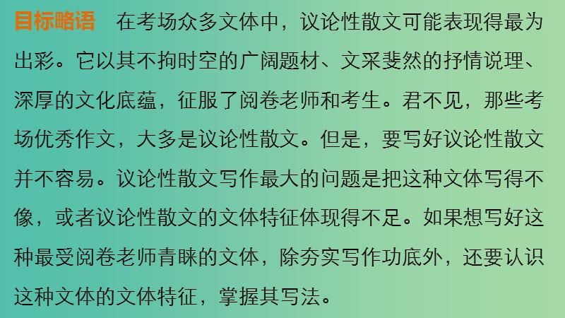 高考语文大一轮总复习 考场作文增分技法与训练 训练10精心打造议论性散文课件 新人教版.ppt_第2页