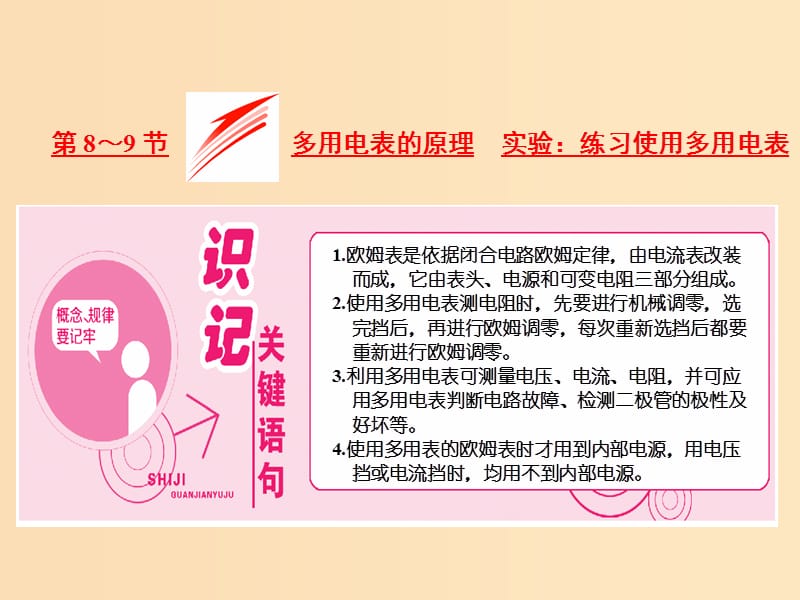 2018-2019學(xué)年高中物理 第二章 第8～9節(jié) 多用電表的原理 實驗：練習(xí)使用多用電表課件 新人教版選修3-1.ppt_第1頁