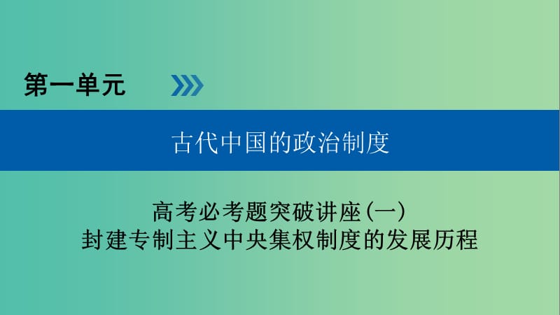 全国通用版2019版高考历史大一轮复习第一单元古代中国的政治制度高考必考题突破讲座1封建专制主义中央集权制度的发展历程课件.ppt_第1页