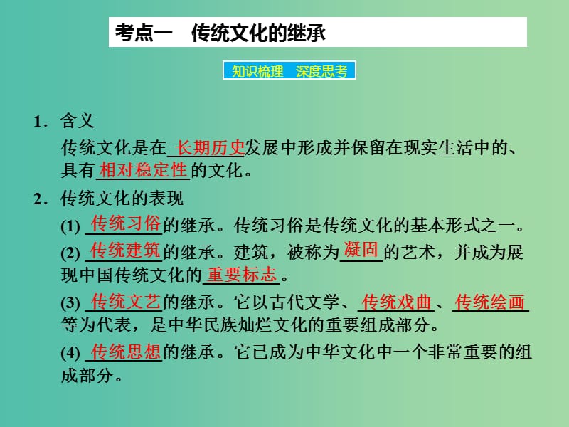 高考政治大一轮复习 第十单元 第四课 文化的继承性与文化发展课件 新人教版.ppt_第3页