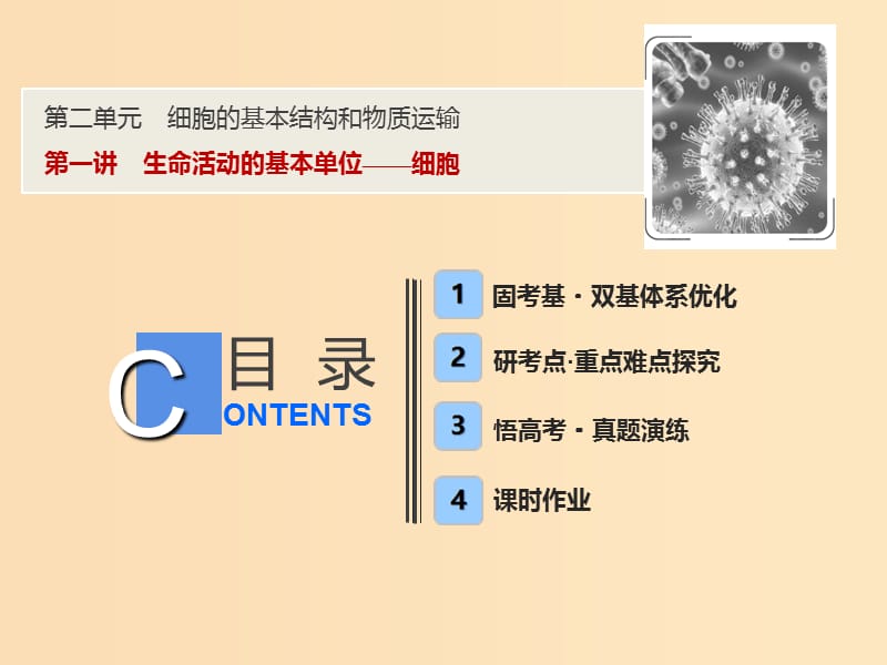 2019版高考生物一轮复习 第二单元 细胞的基本结构和物质运输 第一讲 生命活动的基本单位——细胞课件 苏教版.ppt_第1页