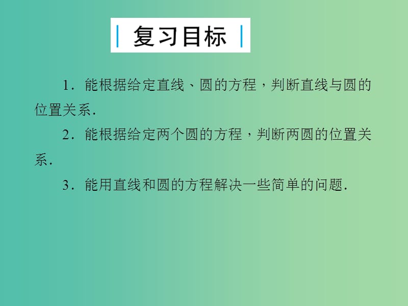 2019届高考数学总复习 第九单元 解析几何 第57讲 直线与圆、圆与圆的位置关系课件.ppt_第2页