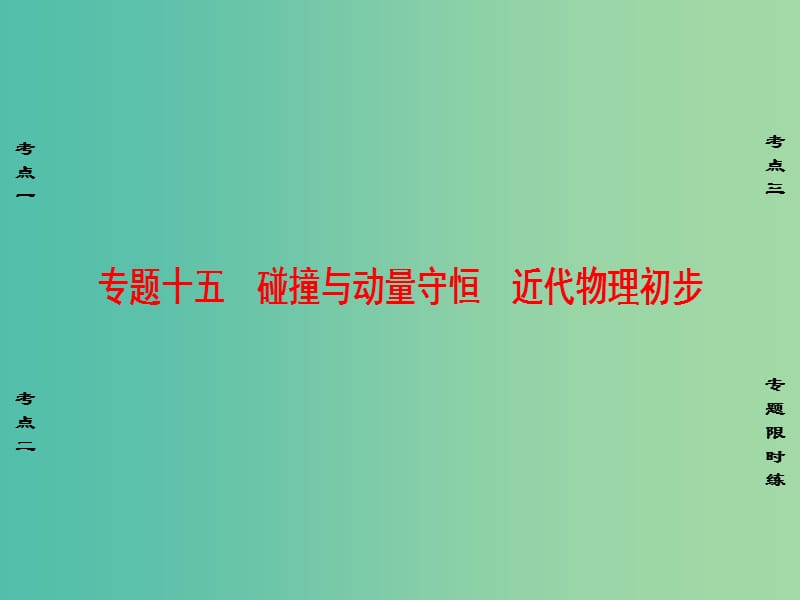 高考物理二轮复习 第1部分 专题突破篇 专题15 碰撞与动量守恒 近代物理初步课件.ppt_第1页