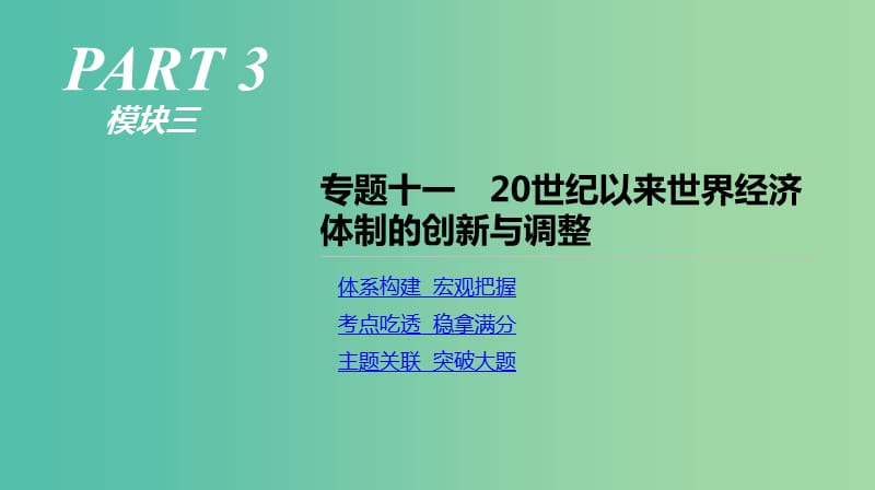 2019年高考历史二轮复习专题十一20世纪以来世界经济体制的创新与调整课件新人教版.ppt_第1页